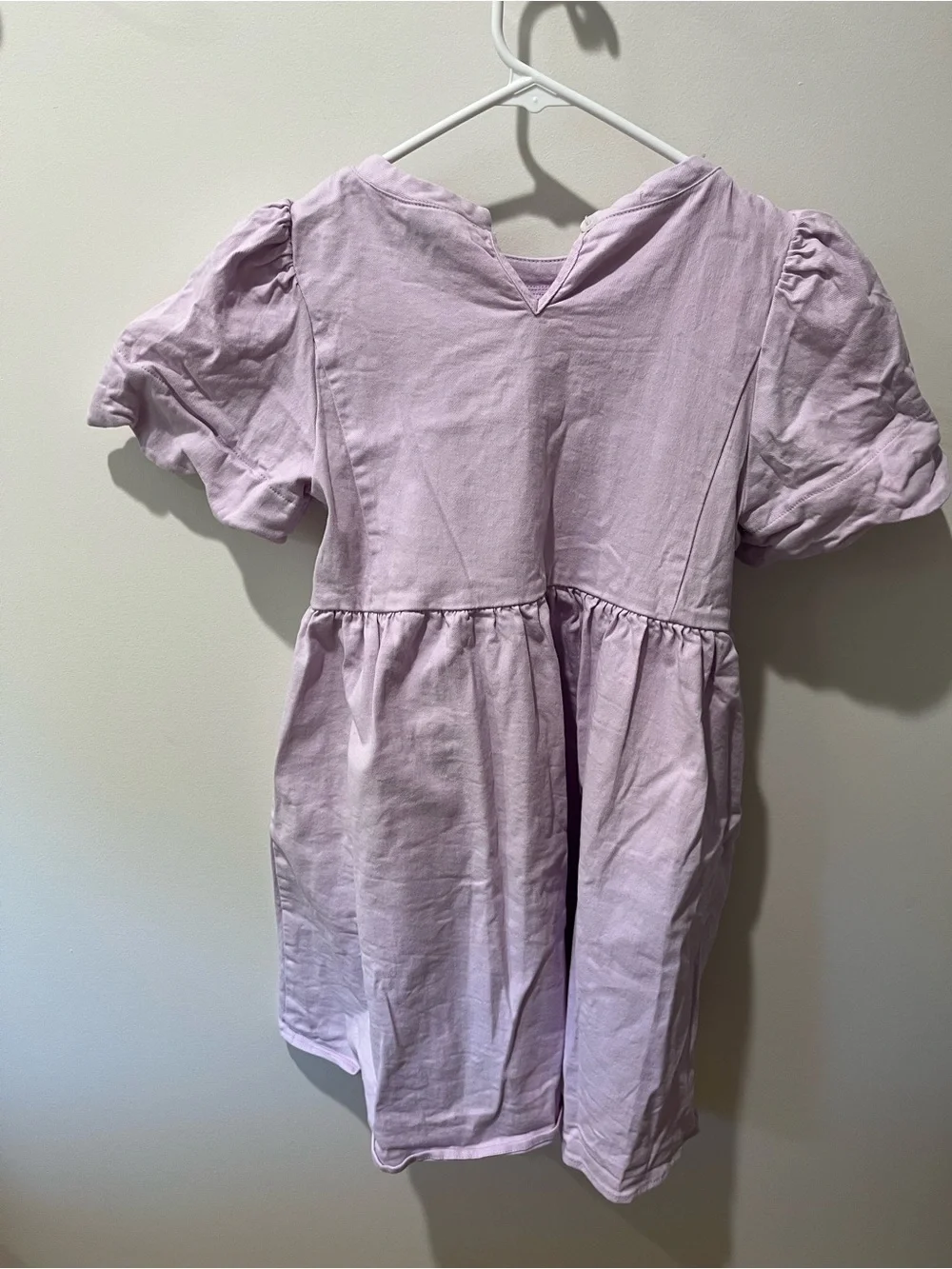 Girls Lilac Puff-Sleeve Cotton Dress